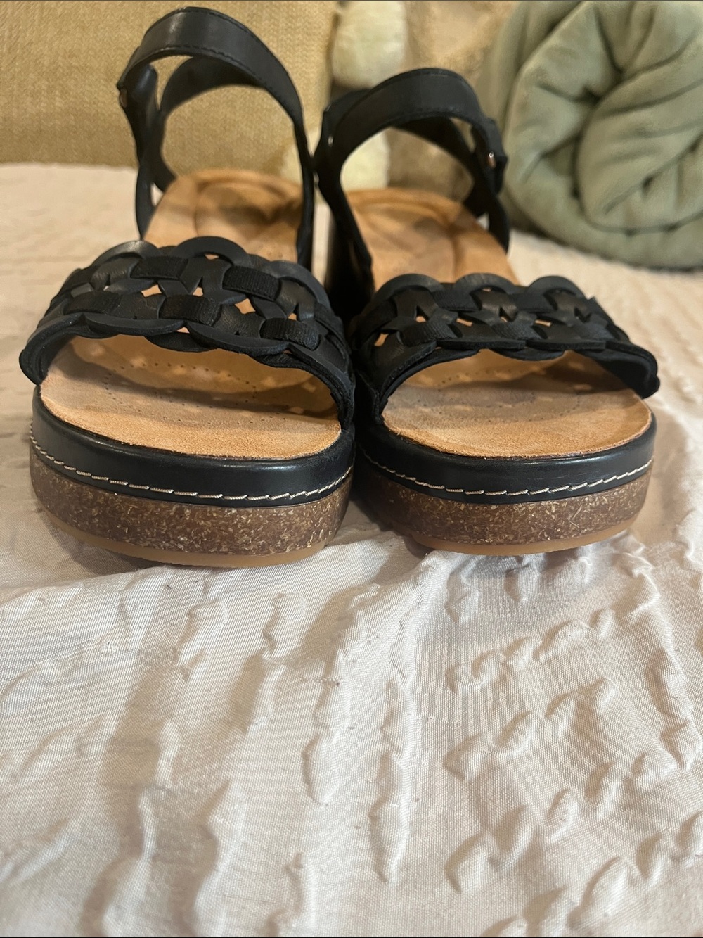 NWOT…Clarks Black Braided-Strap Platform Sandals - Picture 4 of 8